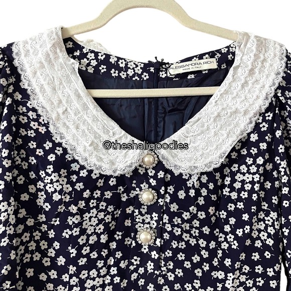 ALESSANDRA RICH Floral Daisy Print Lace Trimmed Silk Mini Dress - Picture 8 of 10